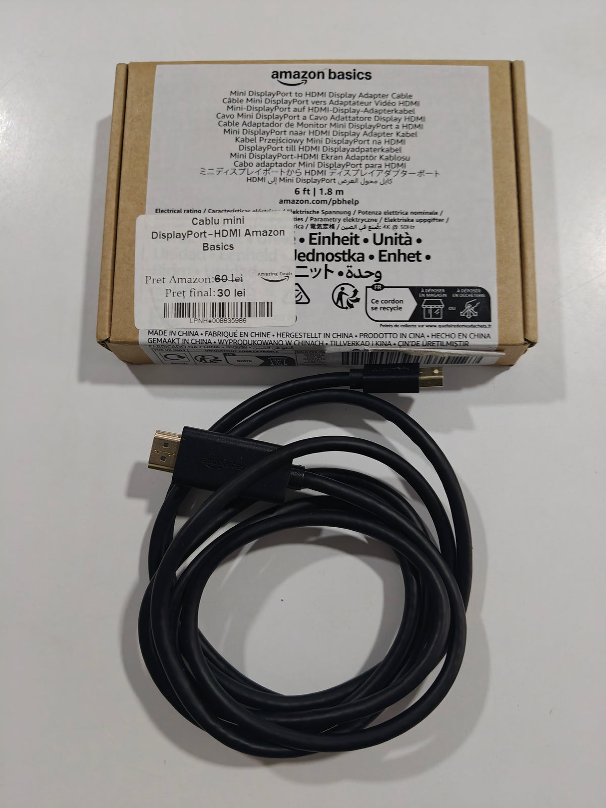 Cablu 1.8m Mini DisplayPort la HDMI