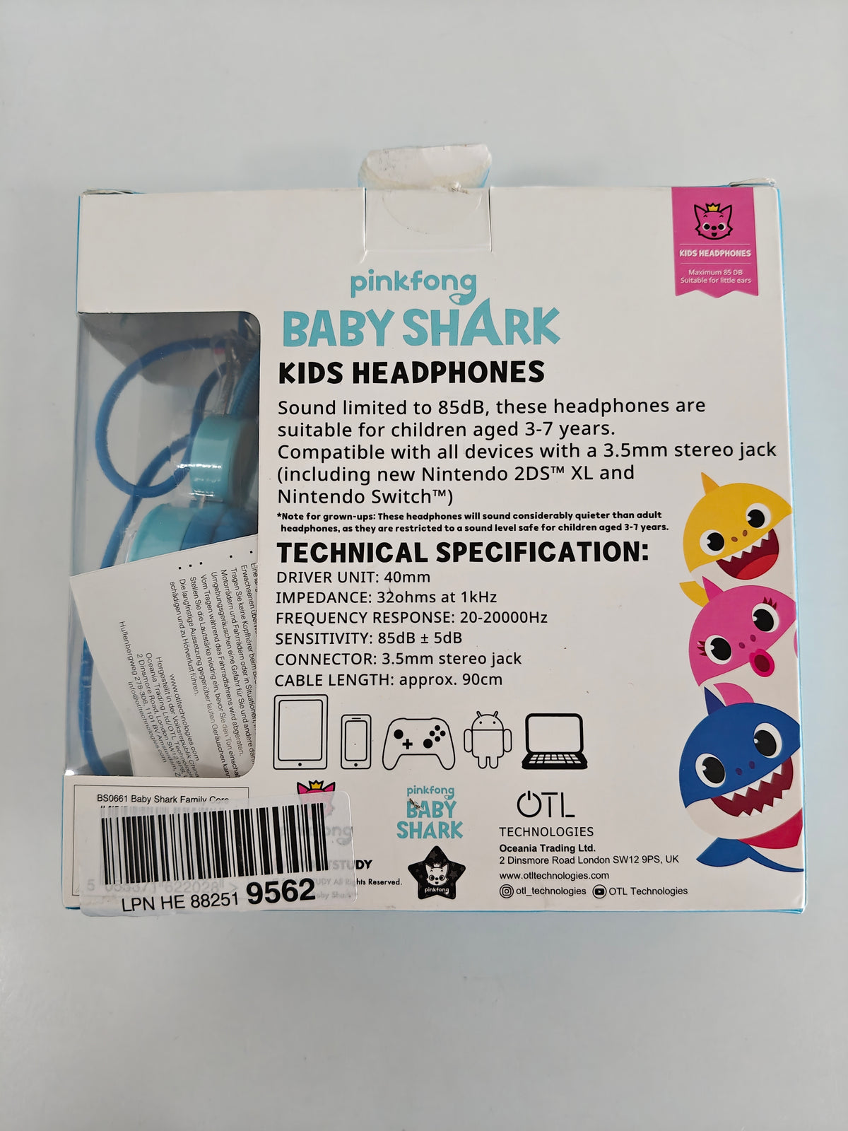 Baby Shark OTL - căști pentru copii ,cu fir