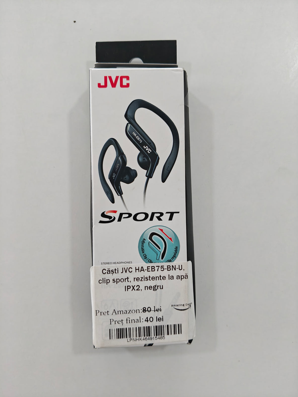Căști JVC HA-EB75-BN-U ,clip sport ,rezistente la apa ,jack 3.5mm