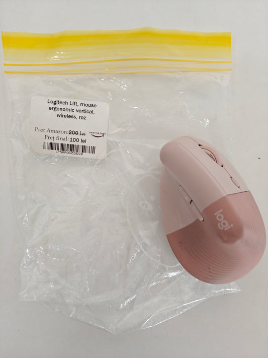 Logitech Lift, mouse ergonomic wireless,roz