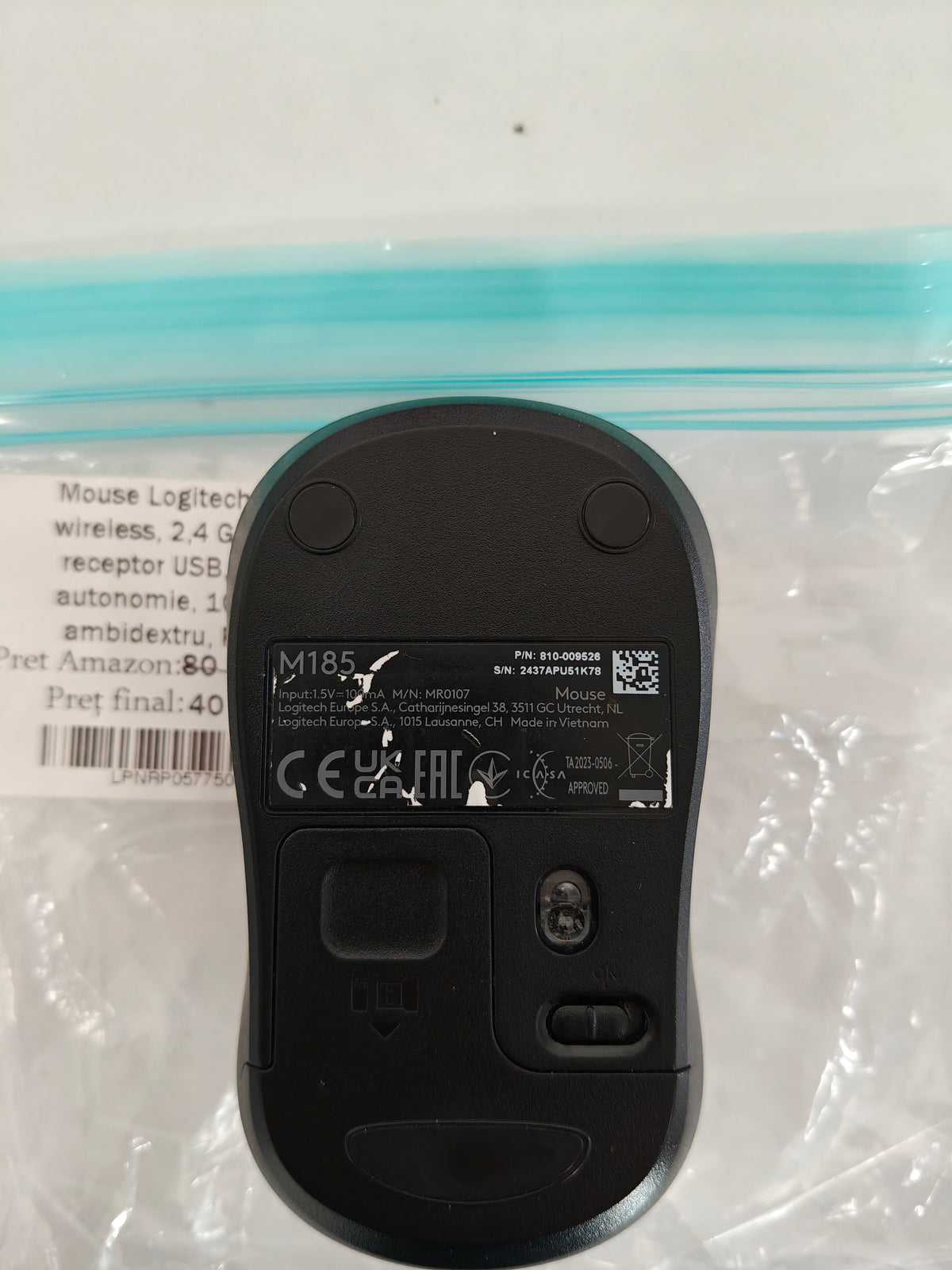 Mouse Logitech M185 Wireless, 1000 DPI, Ambidextru