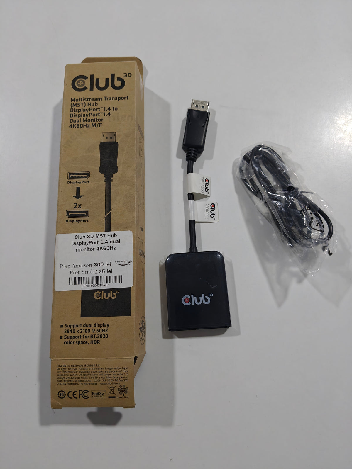 Club 3D MST - Hub Display port 1.4 Dual Monitor 4K 60Hz