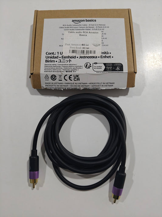 Cablu Audio RCA Subwoofer 2.4m ,Amazon Basics