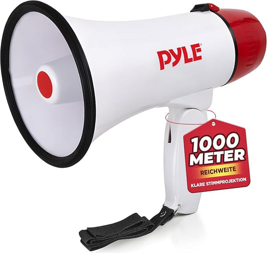 Pyle - Mini Megafon cu Sirenă ,20W ,Microfon (Necesita 4 Baterii Tip C)