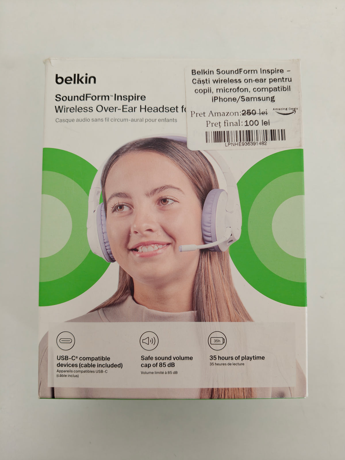 Belkin SoundForm Inspire - Căști Wireless cu microfon, pentru copii