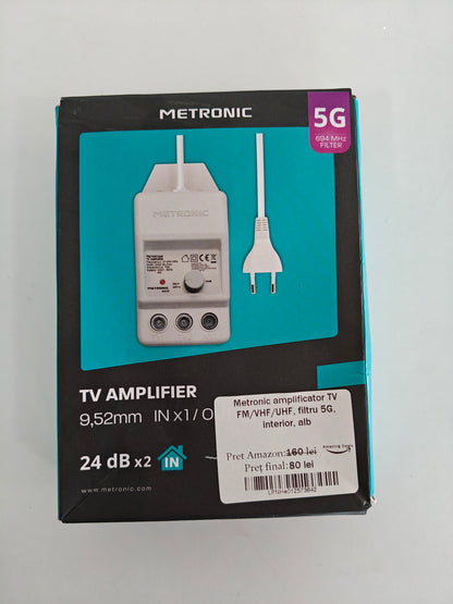 Metronic - Amplificator TV/FM/VHF/UHF, Filtru 5G, de interior