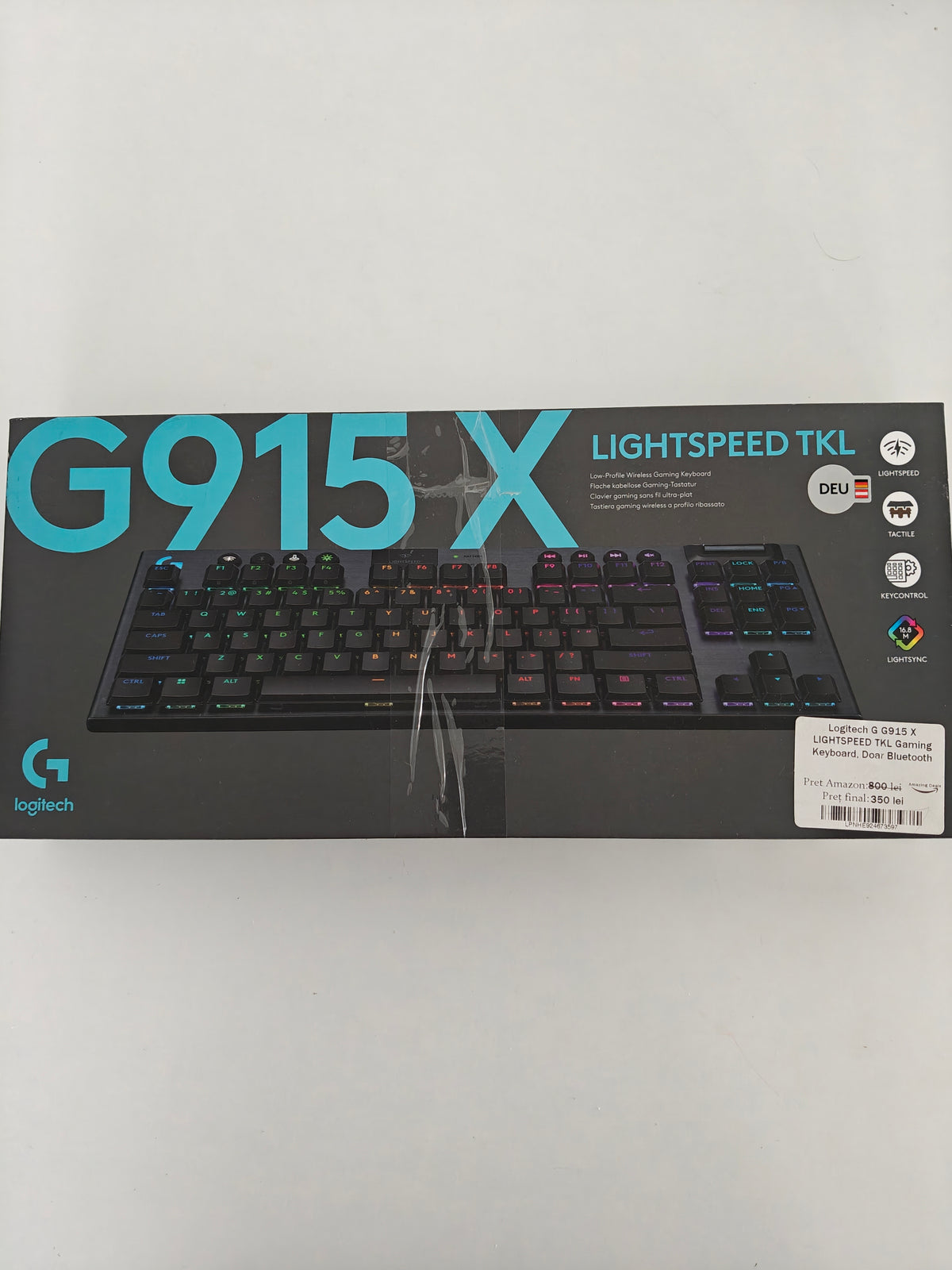 Logitech G G915 X Lightspeed TKL - Tastatura Gaming (Doar Bluetooth, fără USB)