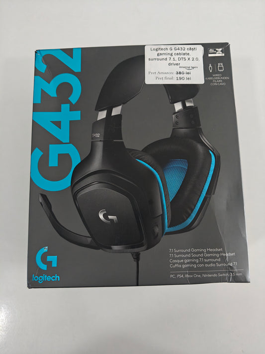 Căști Logitech G432 cu Fir, Surround 7.1 DTS X 2.0 Driver