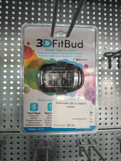 Pedometru 3D cu clips și cordon