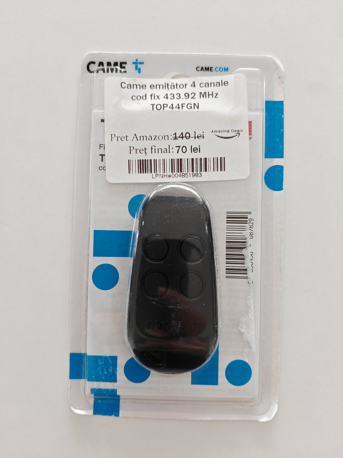 CAME TOPD4FRN - Telecomandă emițător,cod fix ,433.92 Mhz