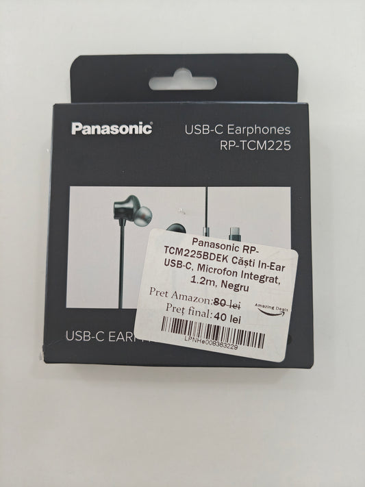 Căști Panasonic RP-TCM225BDEK in-Ear cu microfon, conector USB-C