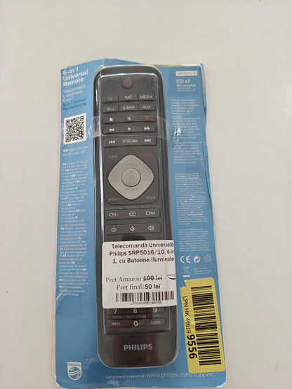 Telecomanda Universală Philips SRP5016/10, 6 in 1, Butoane iluminate
