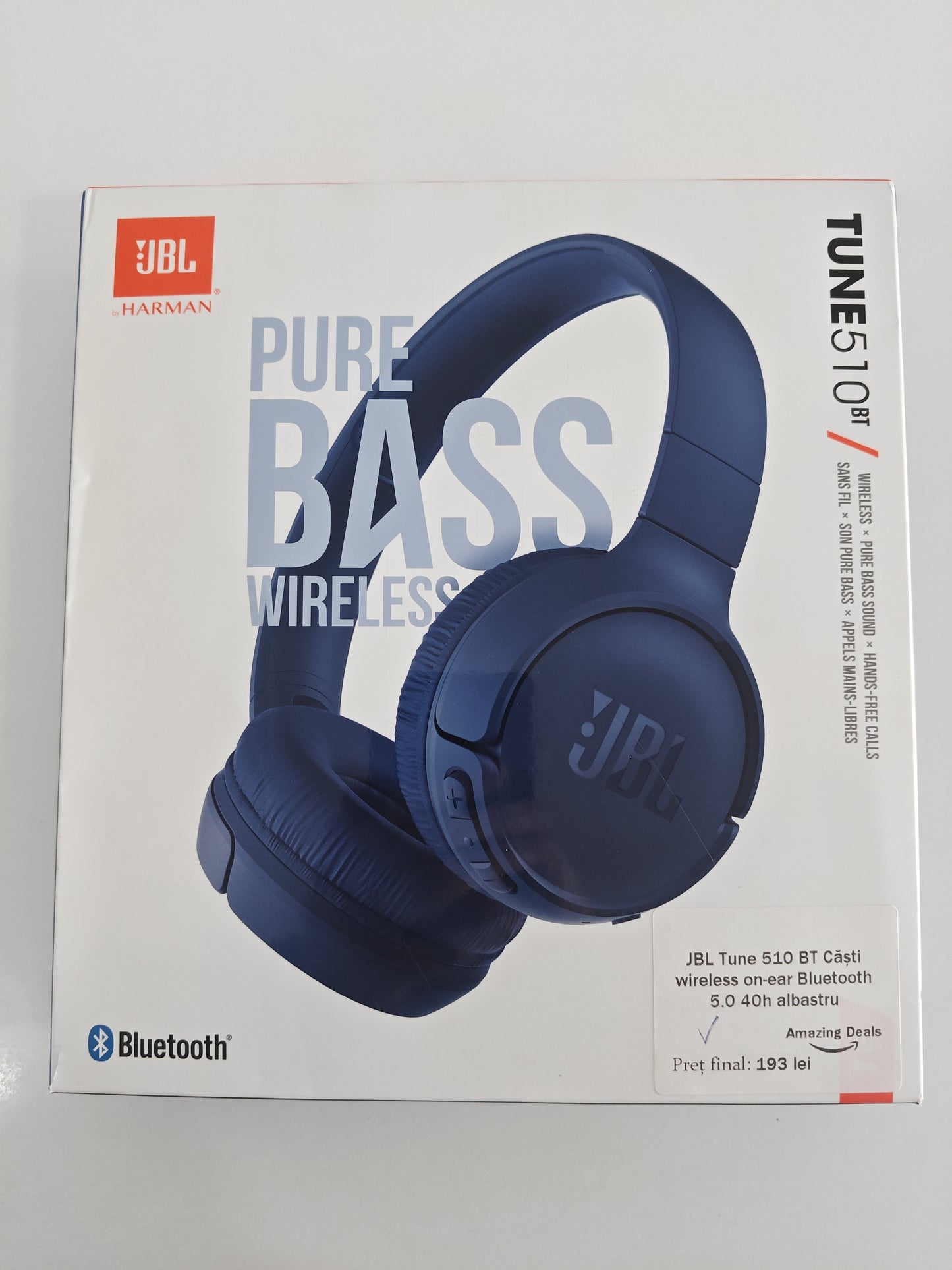 Căști JBL Tune 510BT, Bluetooth ,40h , (Pernele pentru urechi se cumpără separat)